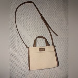 Cream and Brown Canvas Crossbody Purse